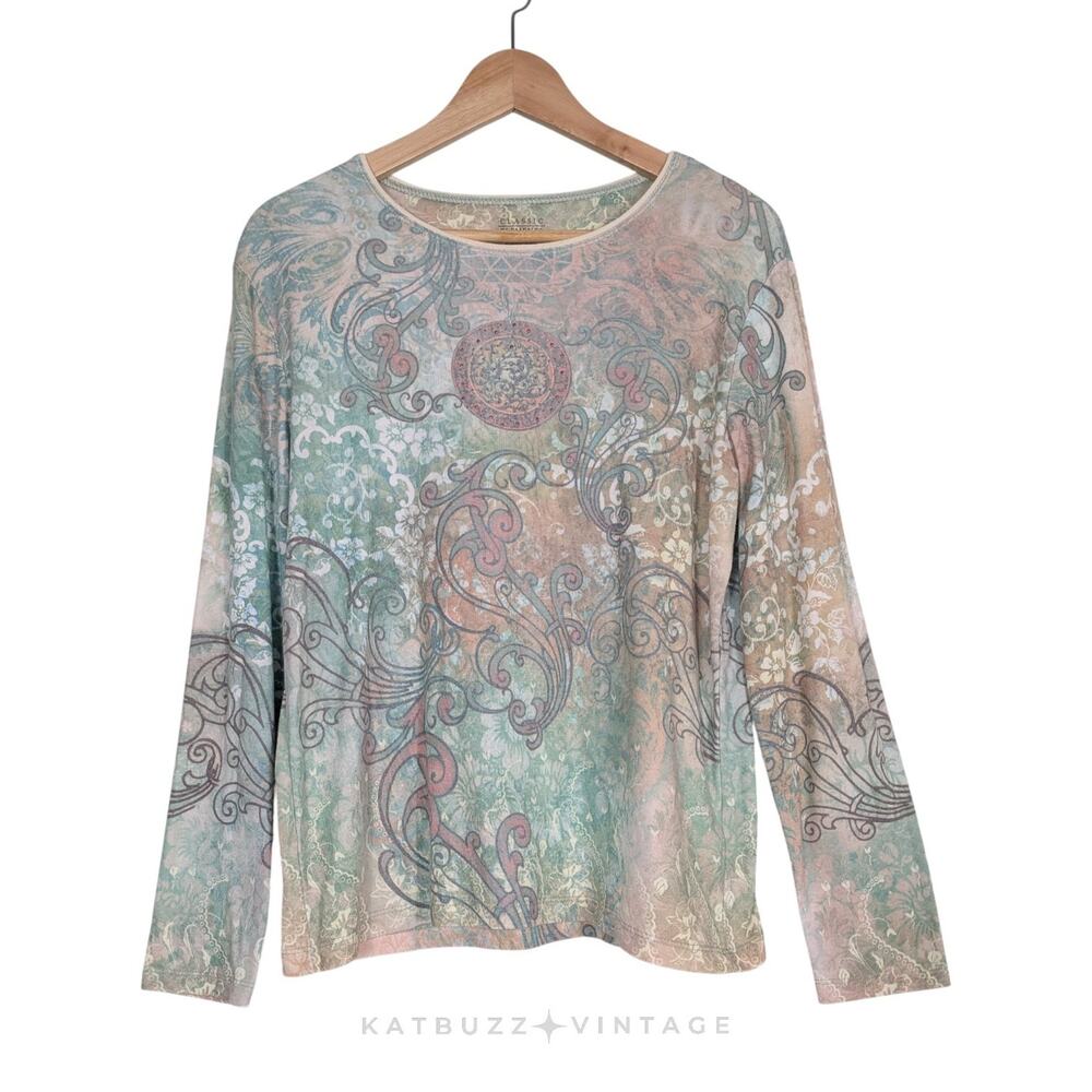 Classic Element Long Sleeve Tshirt Top M Multi Green Y2K Fairy Grunge Whimsigoth